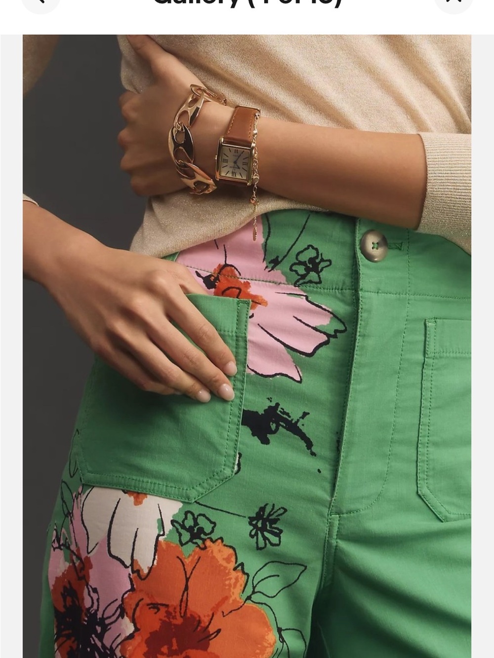 Maeve Green Floral Wide-Leg Capris with Pink & Orange Flowers - Picture 7 of 7